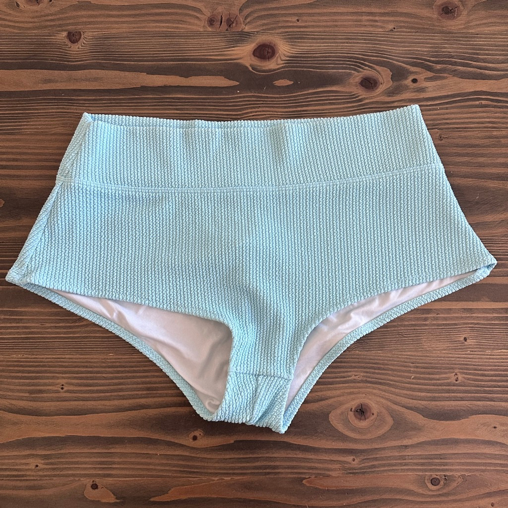 PINK Victoria’s Secret Bikini Bottoms XXL Blue High Waisted Ribbed